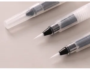 Macro detail view of synthetic pointed brush tips for refillable watercolor pens