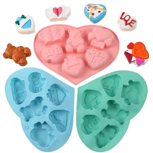 Molde de silicona de 8 cavidades oso y corazón para chocolate, jabón y repostería