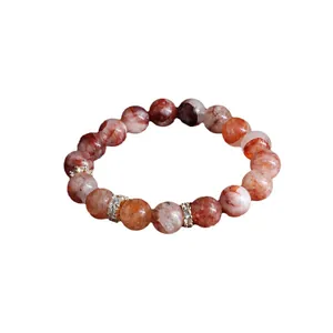 Elegantes 12mm rotes Phantomquarz-Armband mit funkelnden Zirkon-Glücksringen im Set