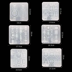 Specifiche dettagliate delle dimensioni per sei stampi geometrici per orecchini in resina.