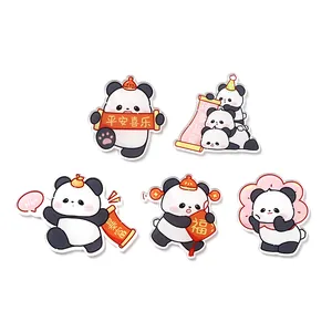 Set of 5 cute cartoon panda acrylic fridge magnets featuring festive traditional Chinese motifs