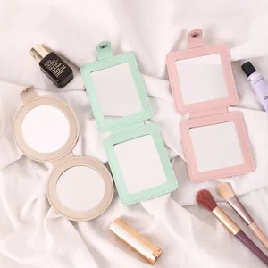 Portable PU Leather Folding Makeup Mirror Compact Double Sided Mini Pocket Hand Mirror For Travel Vanity Cosmetic Accessories