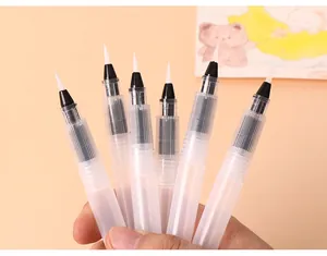 Close-up detail of six large capacity water brush pens for professional watercolor painting