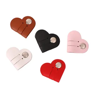 Heart-shaped PU leather cable organizer ties with snap button for earphone and USB cables