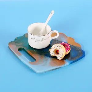 Detailed view of a handmade irregular resin tray created from a DIY silicone mold