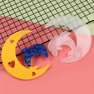 Semi-3D moon and dolphin shaped silicone resin mold for DIY jewelry pendants and earrings