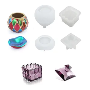 DIY crystal resin storage box silicone mold set for pumpkin and faceted jewelry boxes
