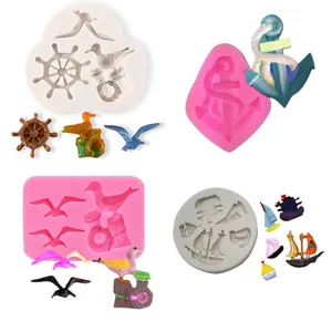 Nautical Silicone Mold Pirate Ship Sailboat Anchor Helm Seagull Fondant Chocolate Cake Decorating Mold Baking Tool DIY Crafts