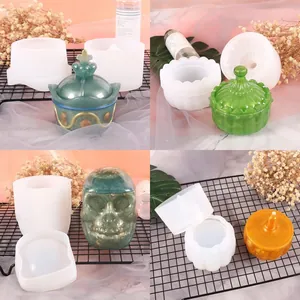 Variety of DIY silicone storage box molds including crown, pumpkin, and skull shapes