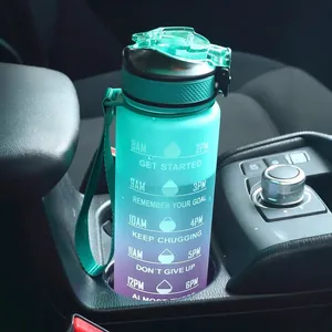 1000ml gradient teal to purple sports water bottle with motivational time markers