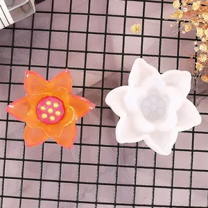 3D Lotus Siliconenvorm Voor Kristal Epoxyhars DIY Handgemaakte Lotus Kandelaar Opbergdoos Spiegeloppervlak Decoratieve Vorm