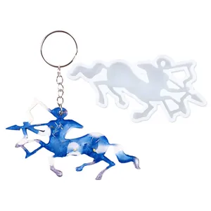 DIY Sagittarius resin mold and finished blue glitter centaur archer keychain set