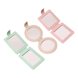 Portable PU leather foldable makeup mirrors in round, square, and rectangular shapes