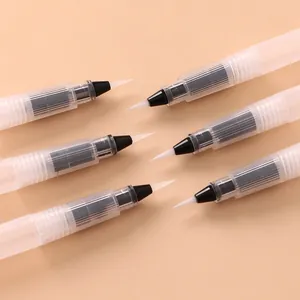 Set of 6 refillable water brush pens with pointed nylon tips for watercolor painting