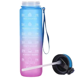 Professional 1000ml gradient water bottle with straw and motivational time markers