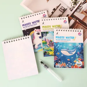 Reusable kids magic water painting book with doodle pages and refillable water pen