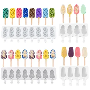Silicone Popsicle Molds Homemade Ice Cream Maker Multi Cavity Geometric Heart Spiral Shapes DIY Reusable Food Grade Dessert Baking Tools