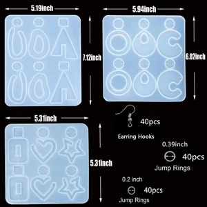 Dimensioni dettagliate e componenti per il set di 123 stampi in silicone per orecchini fai-da-te