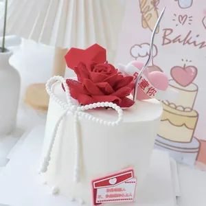 Valentine's Day Cake Toppers Romantic Couple Figures Heart Bow Rose Topper Set For Wedding Party Bakery Cake Decoration