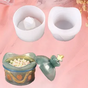 Detailed macro view of DIY crystal crown storage box silicone mold with resin sample