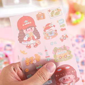Cute cartoon character stickers for DIY journaling with transparent frosted texture