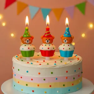 Creatieve Cartoon Beer Verjaardagskaarsen 3D Cupcake Beer Feest Taart Decoratie Schattige Beer Bakken Kaars Kinderen Verjaardagsfeest