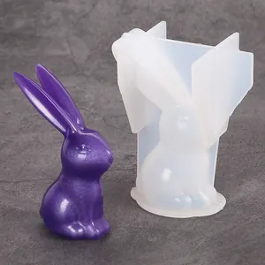 Dettaglio dello stampo in silicone per coniglio 3D con stampo e statuetta in resina viola