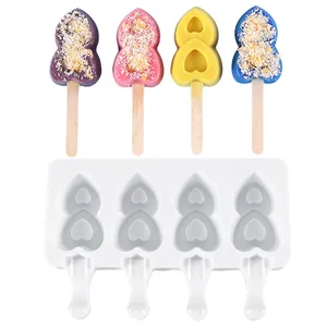 4-cavity heart-shaped silicone ice cream mold for DIY homemade popsicles and treats