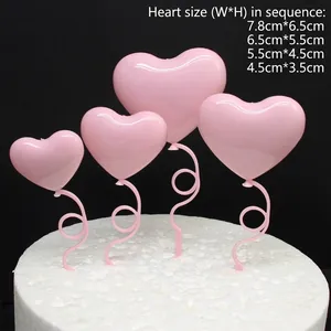 Lot de décorations de gâteau en forme de ballon cœur rose en quatre tailles différentes