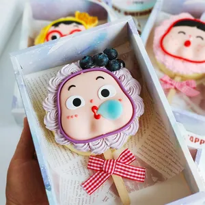 Cute soft rubber cartoon cake topper blowing bubbles for birthday party decoration
