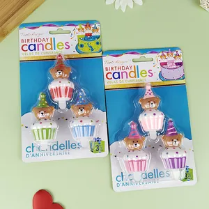 Schattige 3D cartoon beer verjaardagskaarsen set voor kinderfeestje taart decoratie