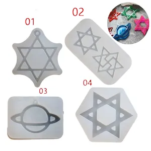 Silicone Resin Casting Mold For DIY Jewelry Making Hexagram Star Planet Shape Transparent Crystal Glue Mold With Hanging Hole Pendant Craft Tool