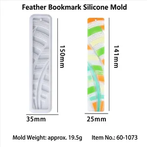 Detailweergave van DIY veer bladwijzer siliconen mal met exacte afmetingen en gewicht.