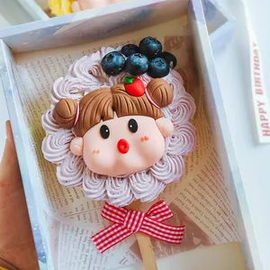 Cute cartoon girl cake topper decoration for birthday party baking