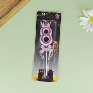 Vela de cumpleaños número 8 rosa metalizado con corona para decoración de tarta de fiesta