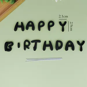 Μαύρα γράμματα 'Happy Birthday' από μαλακή κόλλα για διακόσμηση τούρτας με μετρήσεις