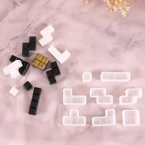 Καλούπια σιλικόνης Tetris με έτοιμα μπλοκ ρητίνης σε ροζ μάρμαρο για κατασκευές DIY