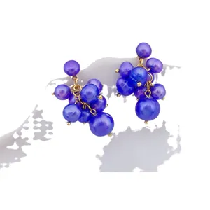 Sweet purple freshwater pearl earrings with a fresh grape cluster design for women