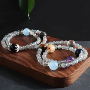 Natural Stone Double Wrap Bracelet For Women Handmade Grey Moonlight Labradorite Crystal Beaded Multi-Treasure Hand String Jewelry Gift
