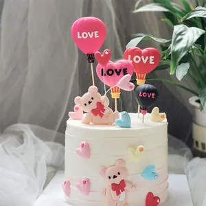 Cute bear and LOVE heart balloon cake toppers for Valentine's Day decorations.