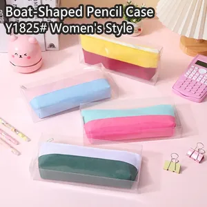 Large Capacity Oxford Fabric Pencil Case Fresh Color Contrast Boat Shape Stationery Bag For Students School Office Storage Bag