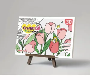 Children's cartoon graffiti notebook with 30 sheets featuring a pink tulip design cover.