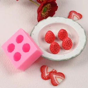 Mini moule en silicone fraise à 4 cavités pour fondant, chocolat et déco de gâteaux