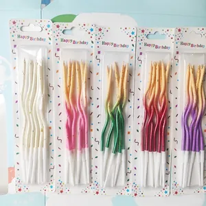 Colorful curved birthday candles with twisted design for elegant party cake decorations