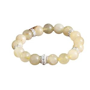 Elegante pulsera de cuentas de cuarzo rutilado dorado con espaciadores de cristal plateado