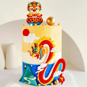 Year Of The Dragon Cake Toppers Set Soft Glue Cartoon Dragon Figures Chinese New Year Cake Decorations Festive Party Supplies Baking Ornaments