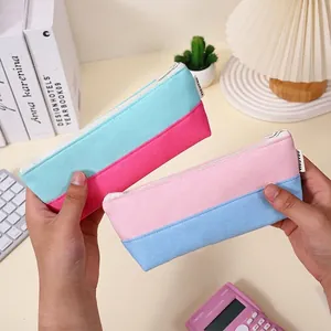 Handheld color-block Oxford cloth pencil bag with minimalist boat-shaped design