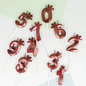 Velas de cumpleaños con números de corona roja metálica para fiestas edad 0-9