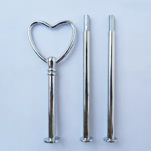 Silver metal hardware rods for 3-tier tiered fruit plate stand with heart handle