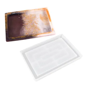 DIY καλούπι σιλικόνης για δημιουργία ορθογώνιου μαρμάρινου δίσκου κοσμημάτων με φύλλα χρυσού